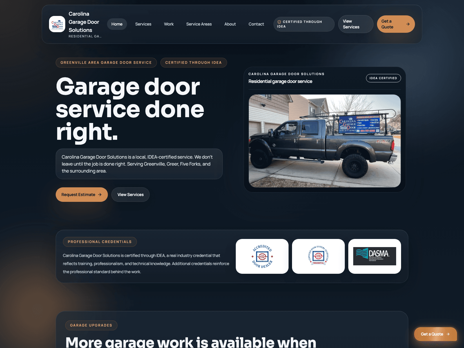 Carolina Garage Door Solutions website screenshot
