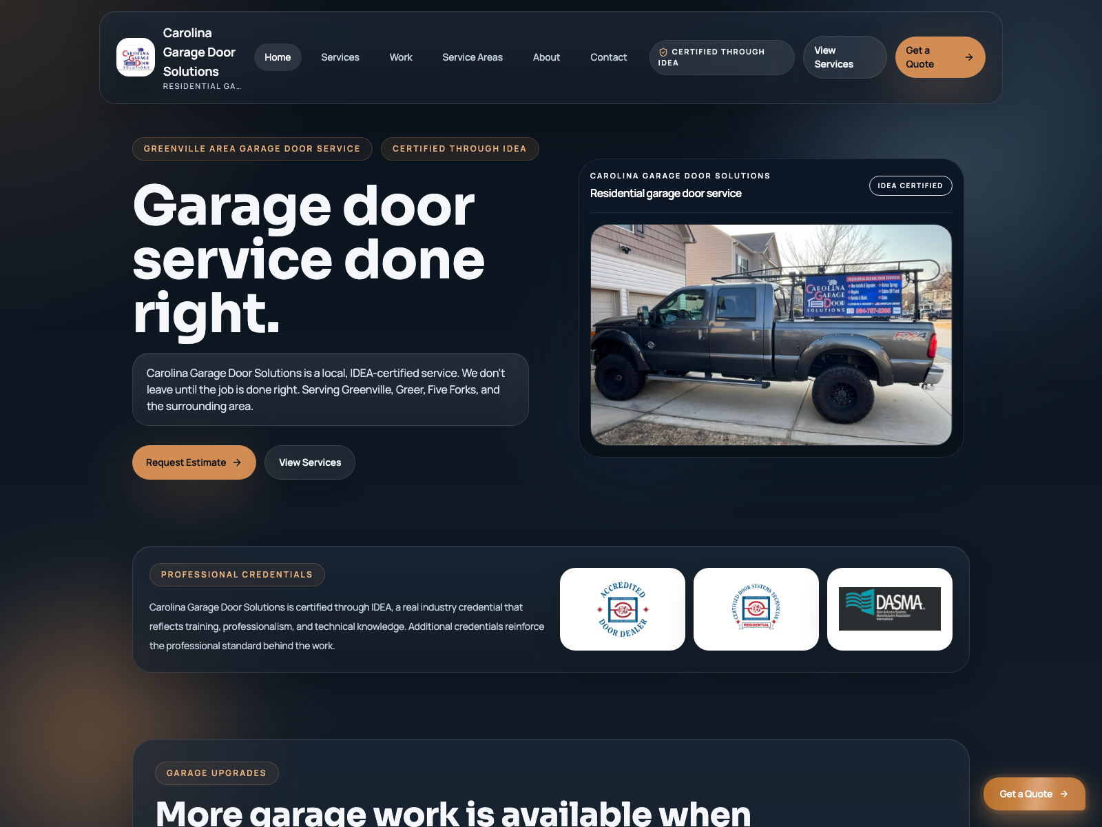 Carolina Garage Door Solutions site screenshot